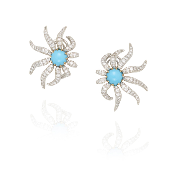 Schlumberger-for-Tiffany-diamond-and-turquoise-earrings