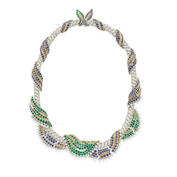 Schlumberger-for-Tiffany-diamond-emerald-and-sapphire-scarf-necklace